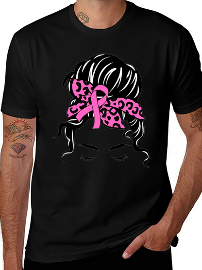 Breast Cancer Awareness Messy Bun T-Shirt