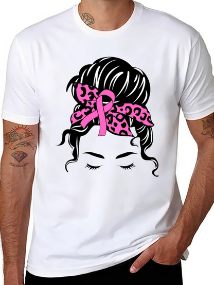 Breast Cancer Awareness Messy Bun T-Shirt
