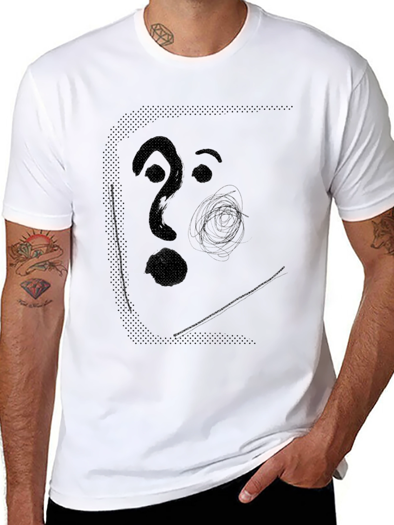 Abstract Face Graphic Mens Black T-Shirt