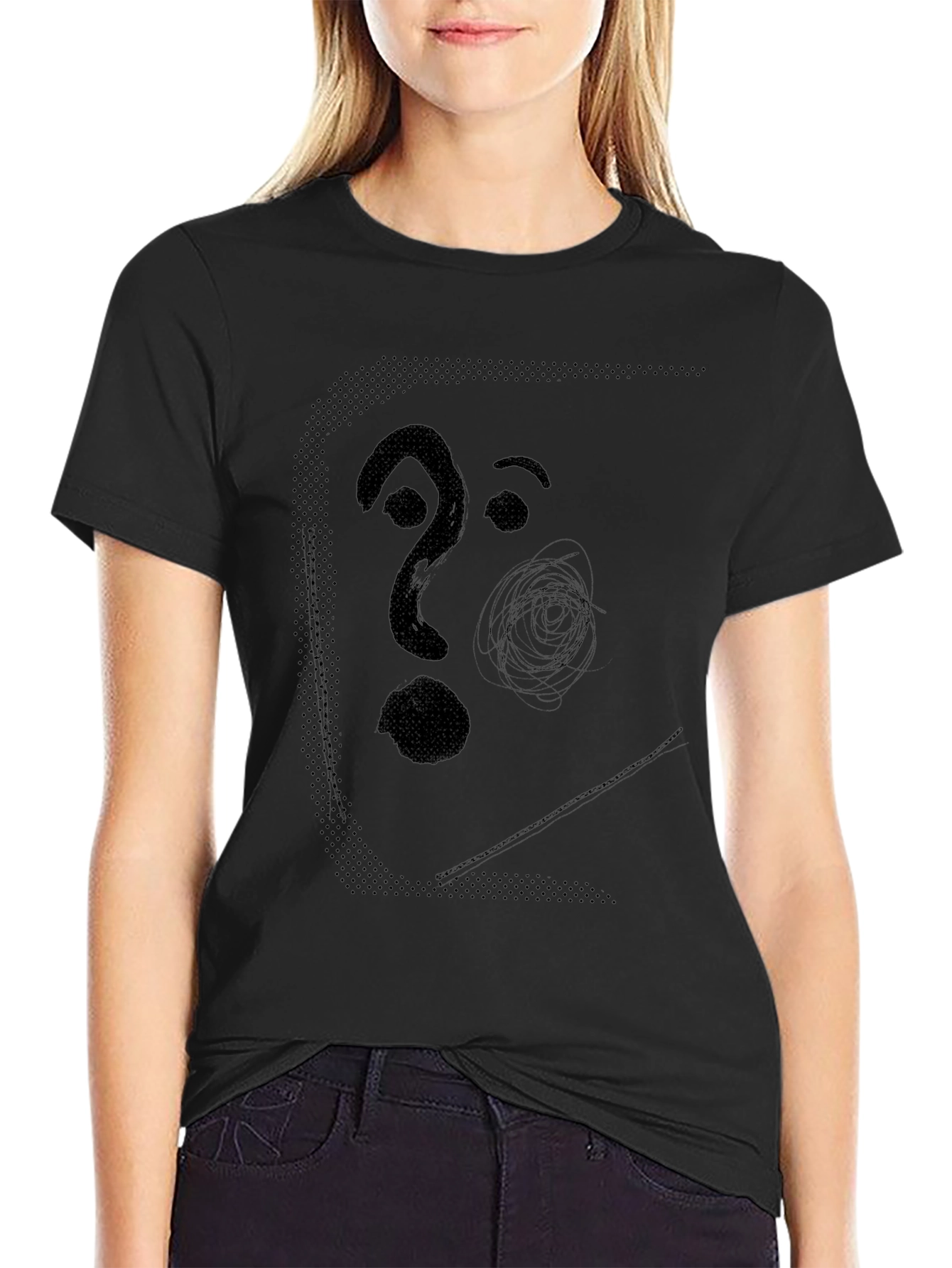 Abstract Face Graphic Mens Black T-Shirt