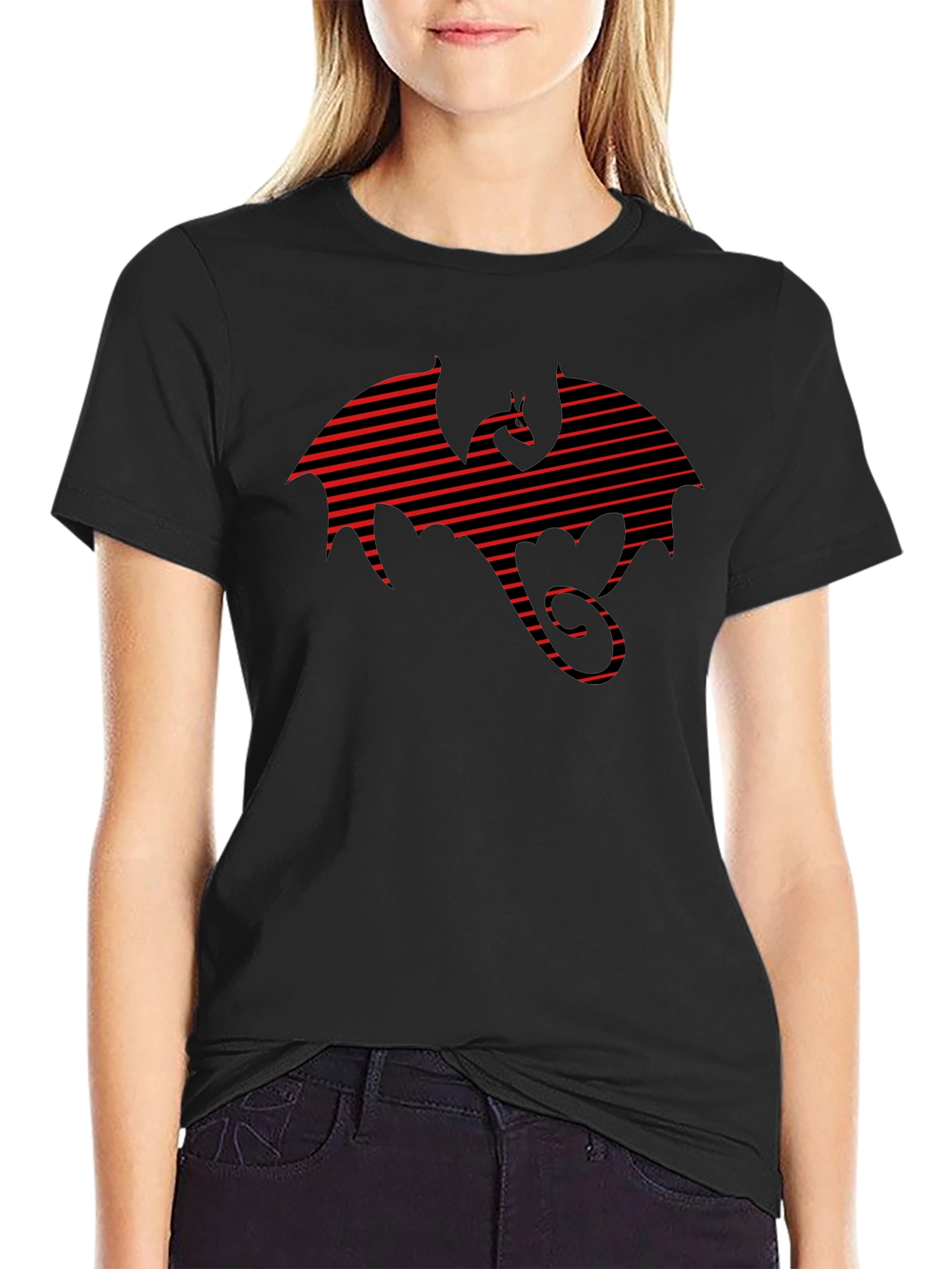 Striped Dragon Tee - Graphic Print T-Shirt