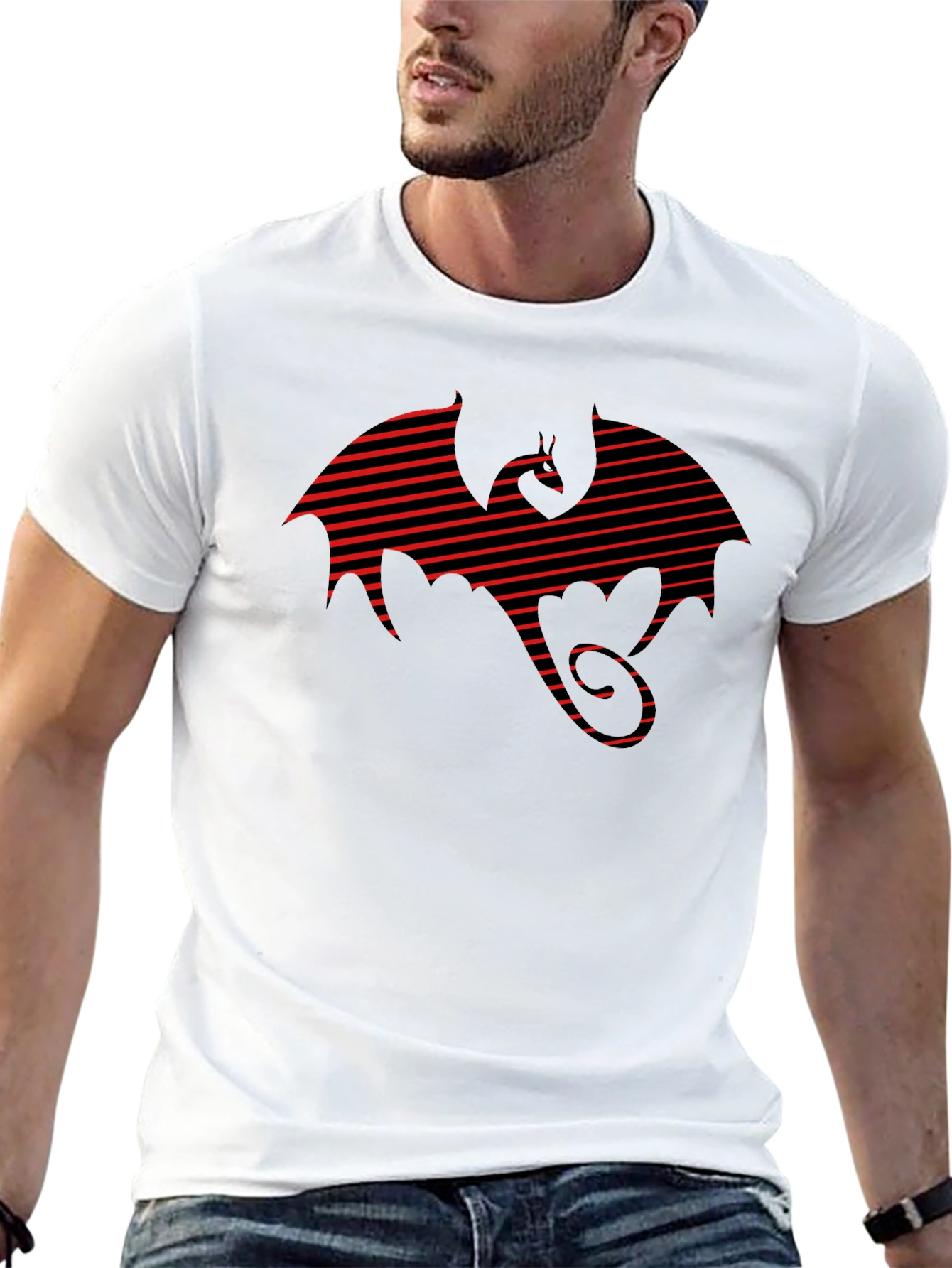 Striped Dragon Tee - Graphic Print T-Shirt