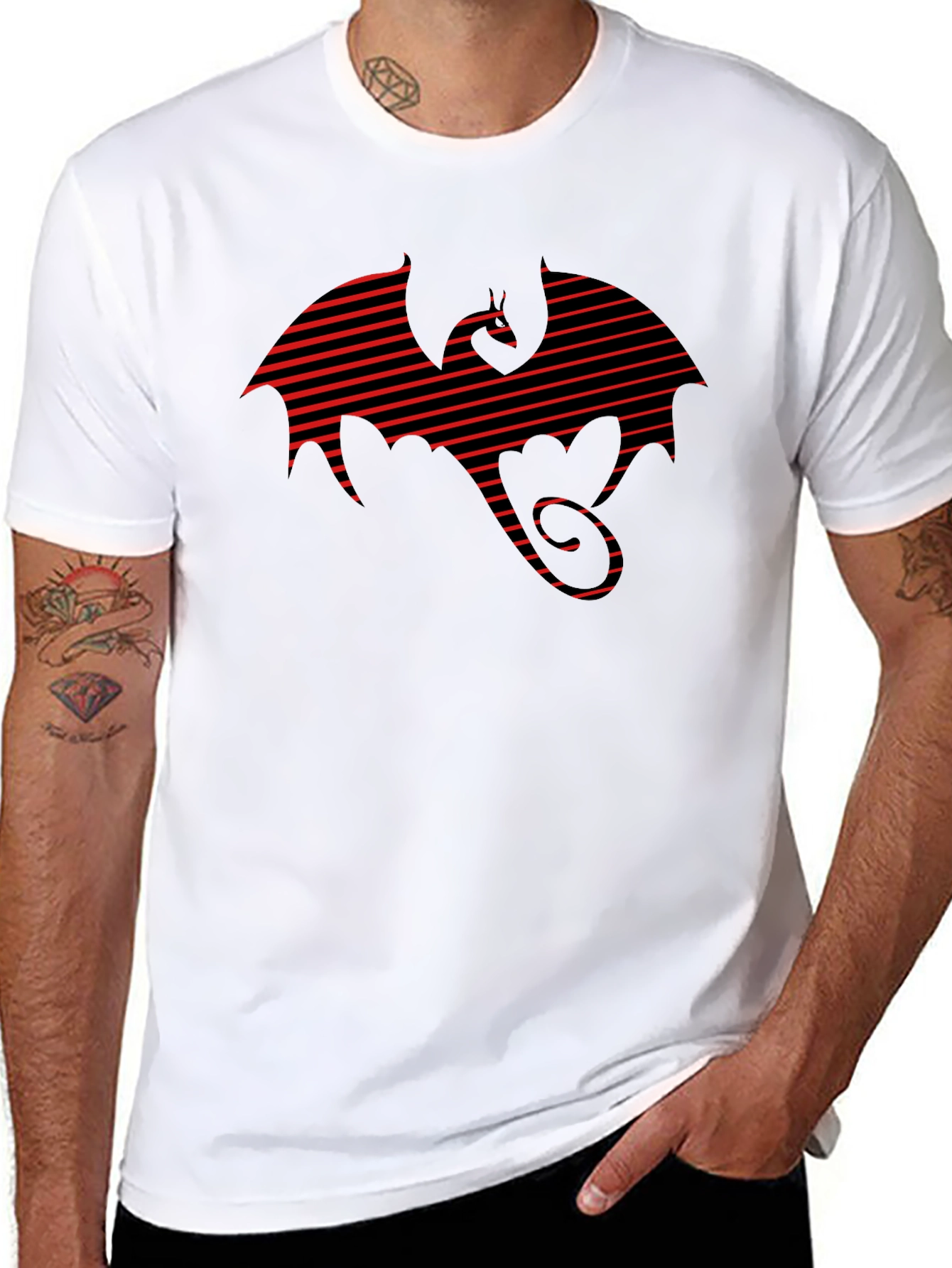 Striped Dragon Tee - Graphic Print T-Shirt