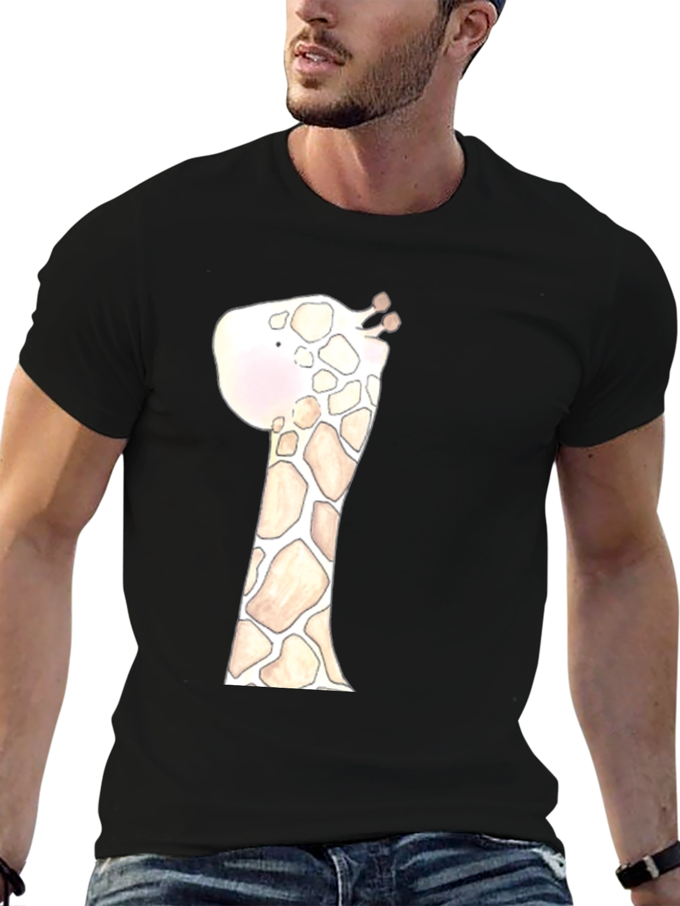Giraffe Graphic Tee - Black Cotton Casual Shirt