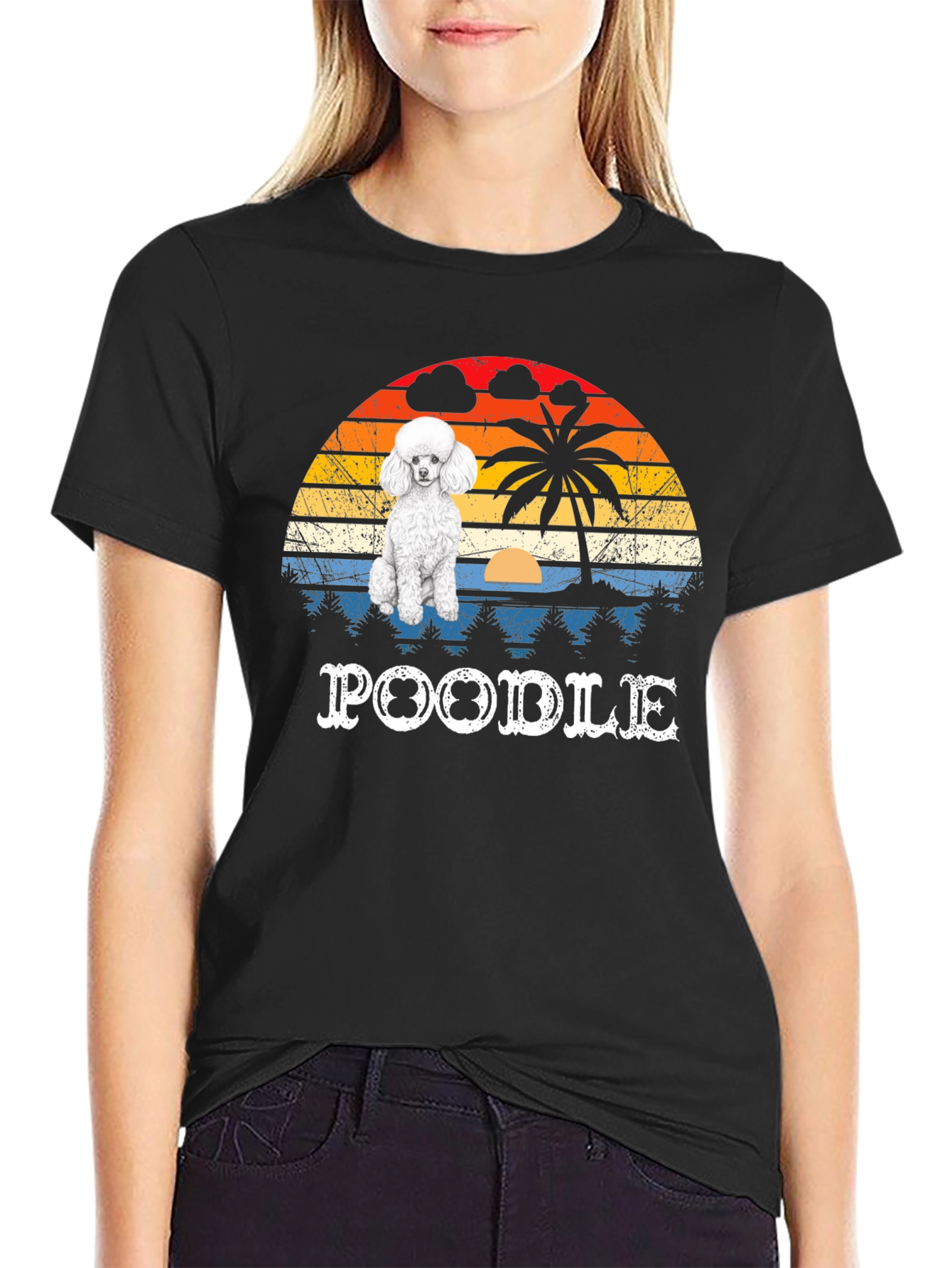 Retro Poodle Sunset Graphic Tee