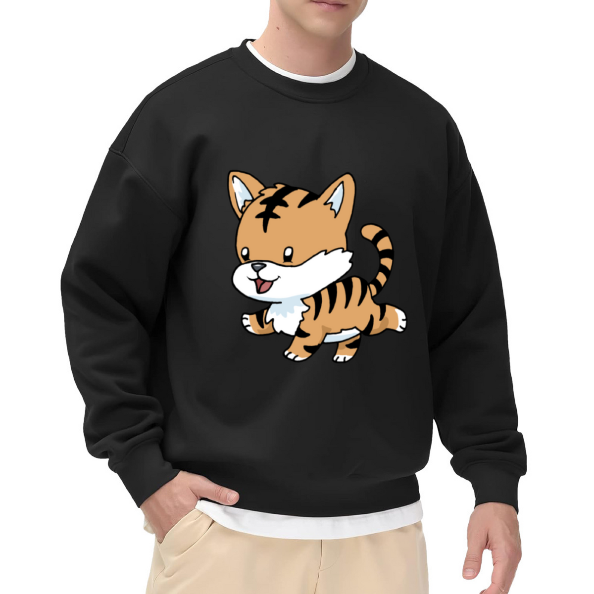 Cute Baby Tiger Cub Crewneck Sweatshirt - Kawaii Orange Tiger Animal Pullover