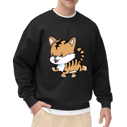 Cute Baby Tiger Cub Crewneck Sweatshirt - Kawaii Orange Tiger Animal Pullover