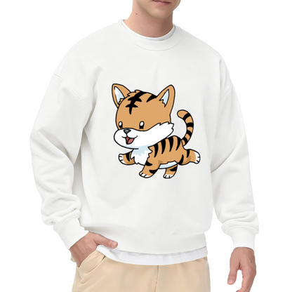 Cute Baby Tiger Cub Crewneck Sweatshirt - Kawaii Orange Tiger Animal Pullover