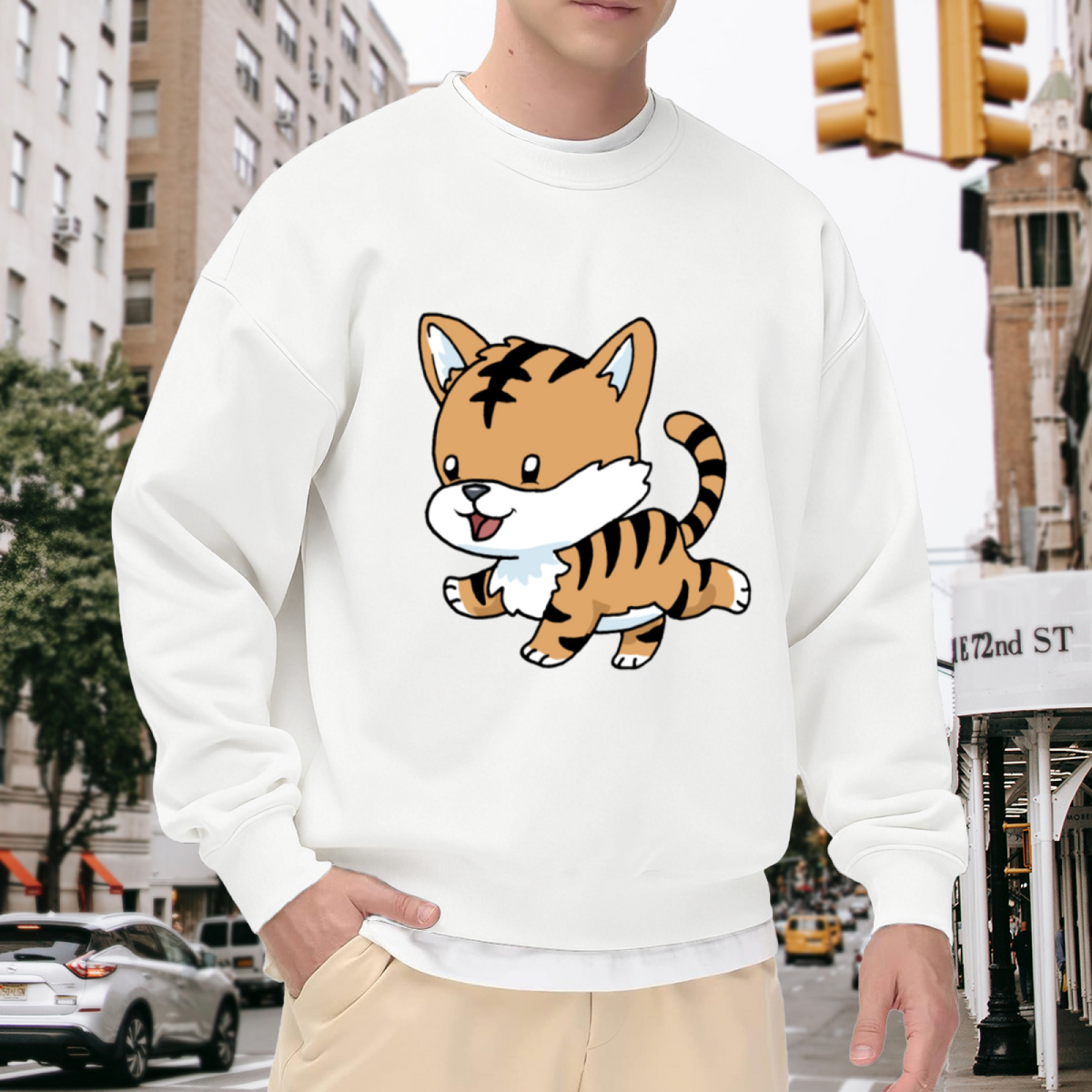 Cute Baby Tiger Cub Crewneck Sweatshirt - Kawaii Orange Tiger Animal Pullover