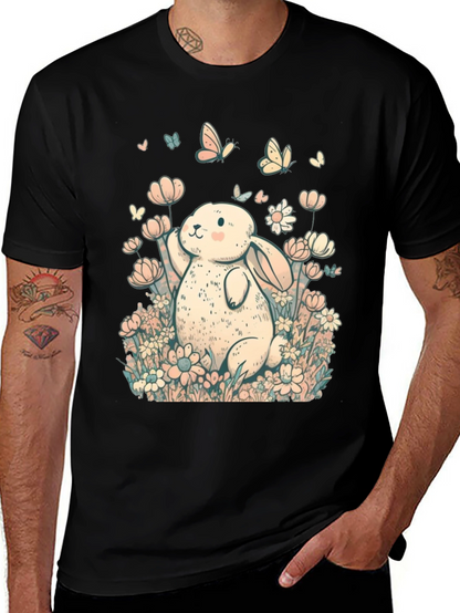 Cute Bunny Floral Graphic T-Shirt