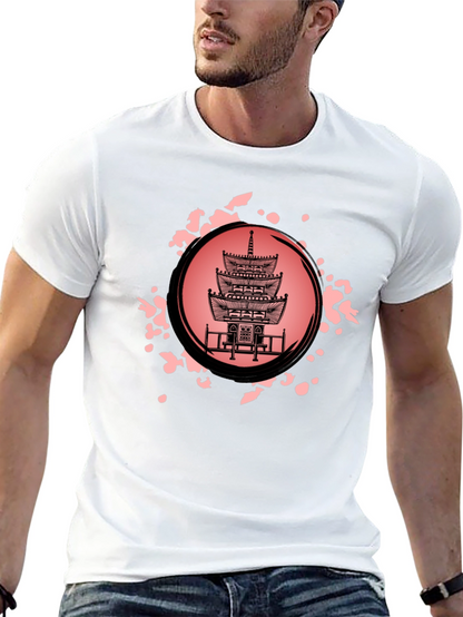 Pagoda Print Black T-Shirt for Men