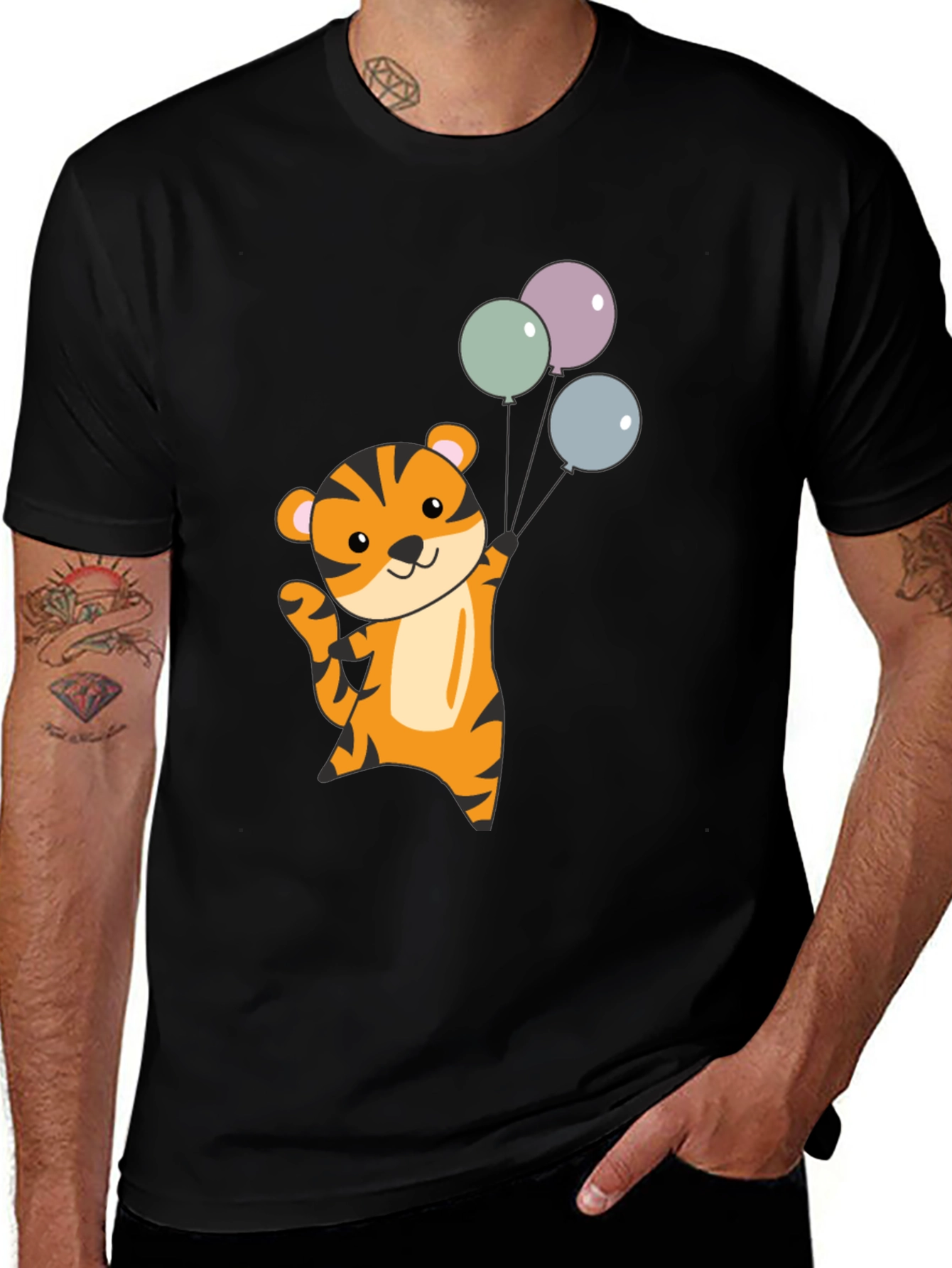 Cute Tiger with Balloons Graphic T-Shirt