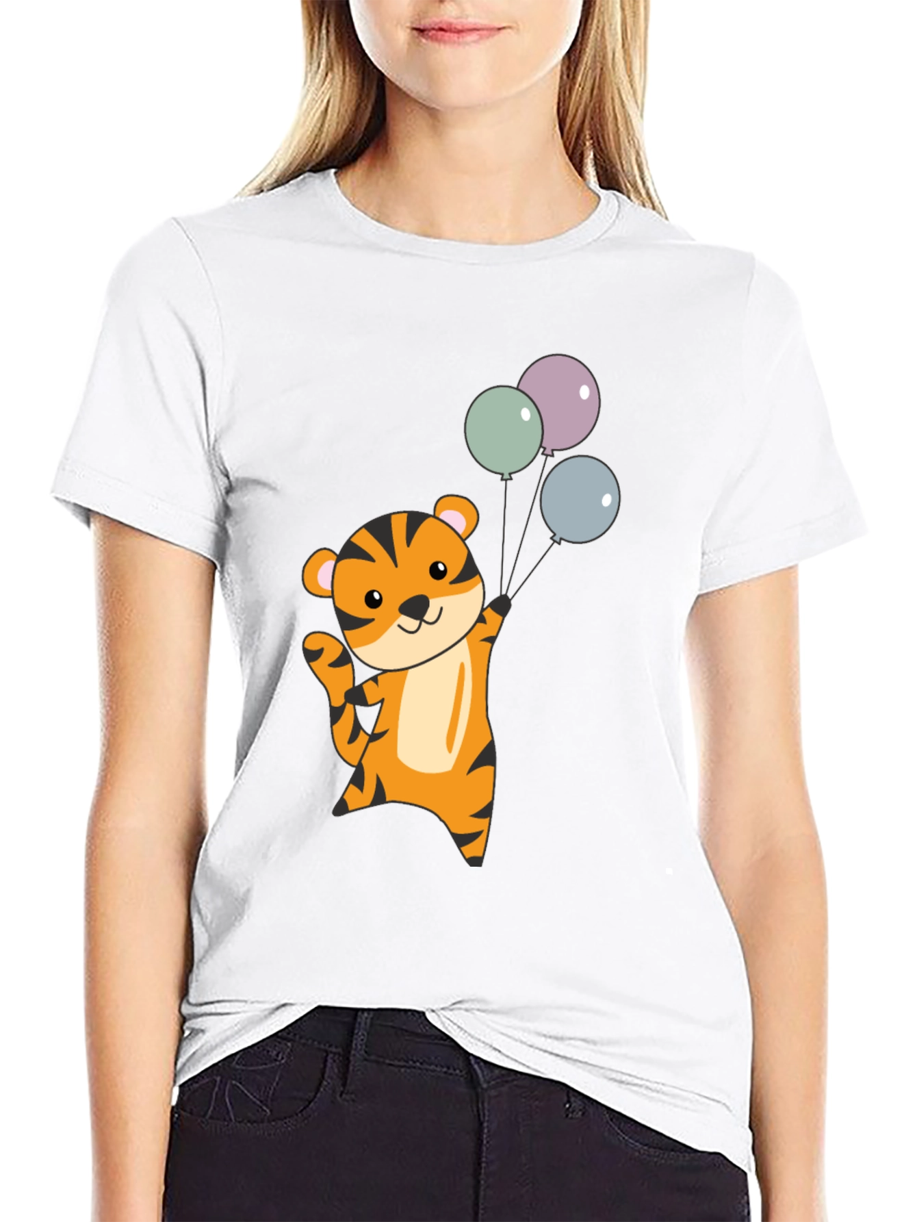 Cute Tiger with Balloons Graphic T-Shirt