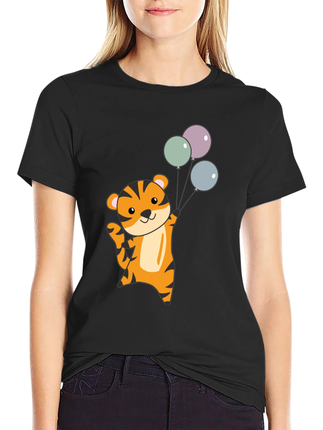 Cute Tiger with Balloons Graphic T-Shirt
