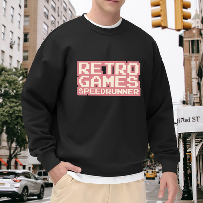 Retro Games Speedrunner Crewneck Sweatshirt - Pixel Art Gaming Nostalgia Pullover