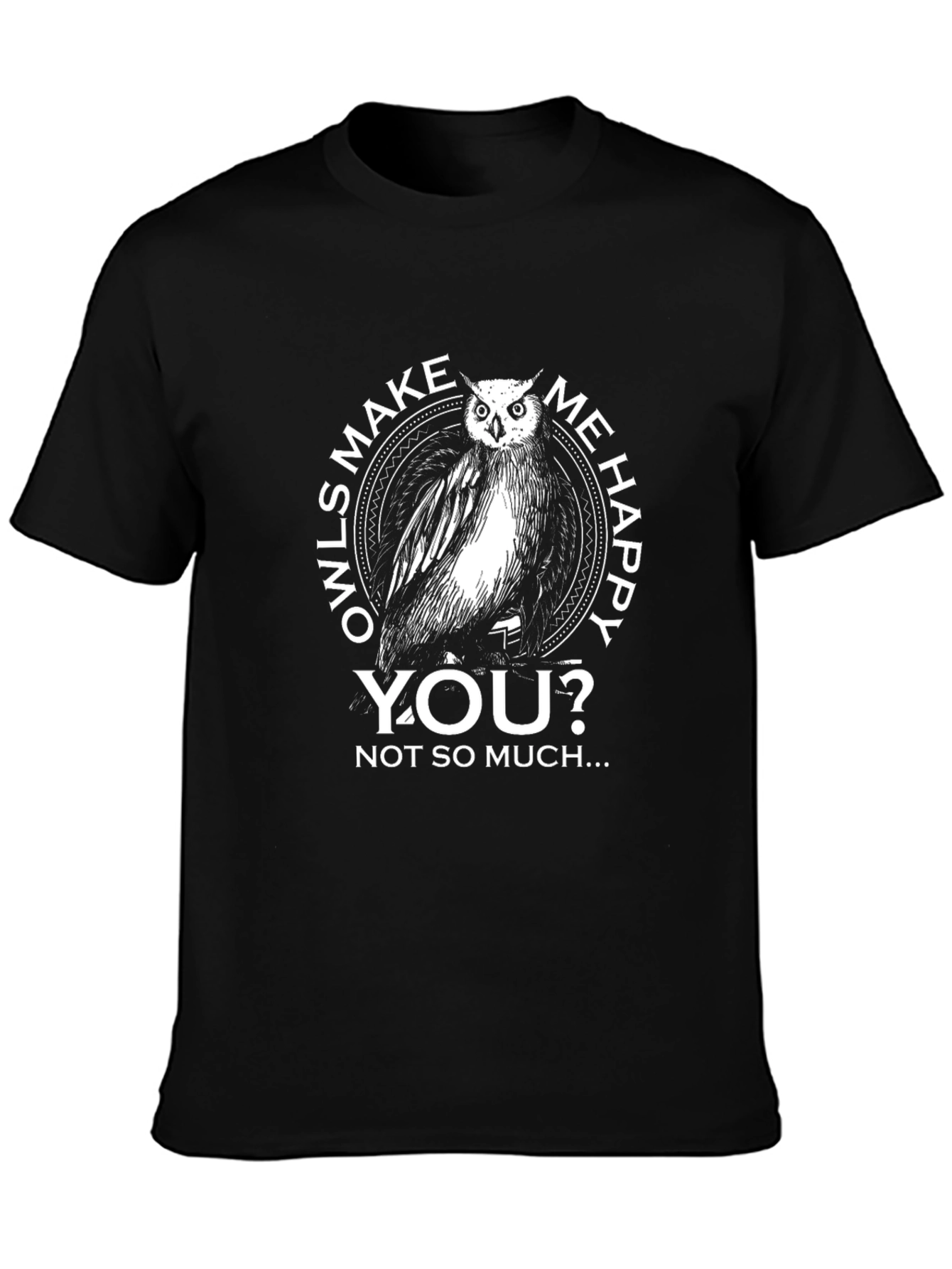 Owls Make Me Happy Mens Black Graphic Tee