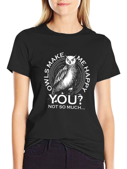 Owls Make Me Happy Mens Black Graphic Tee