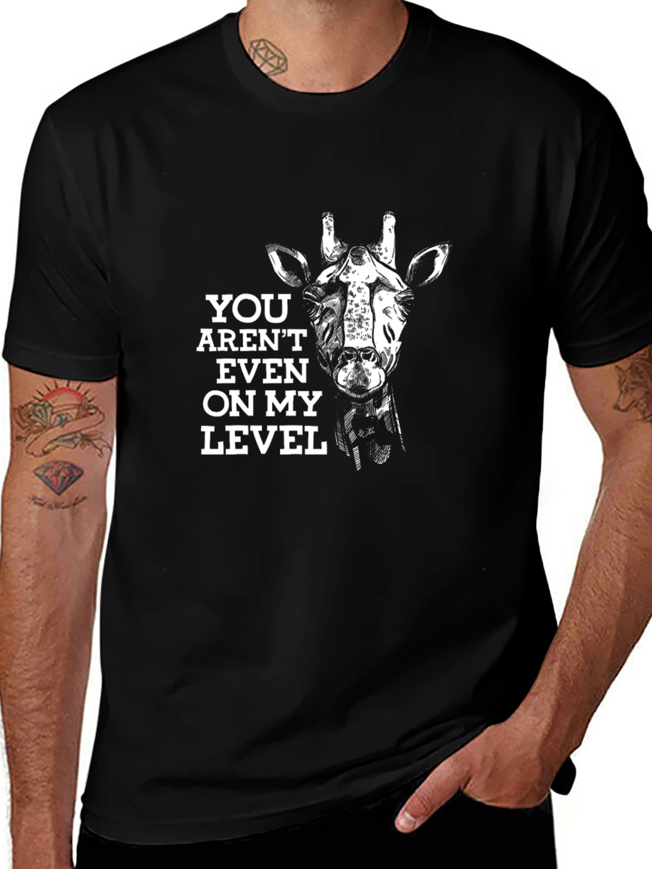 Giraffe Level Mens Black Graphic Tee