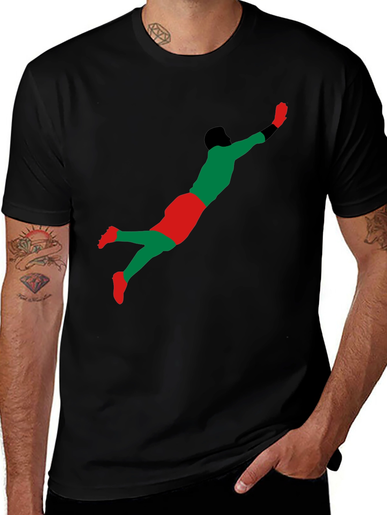 Goalkeeper Dive Graphic T-Shirt - Black