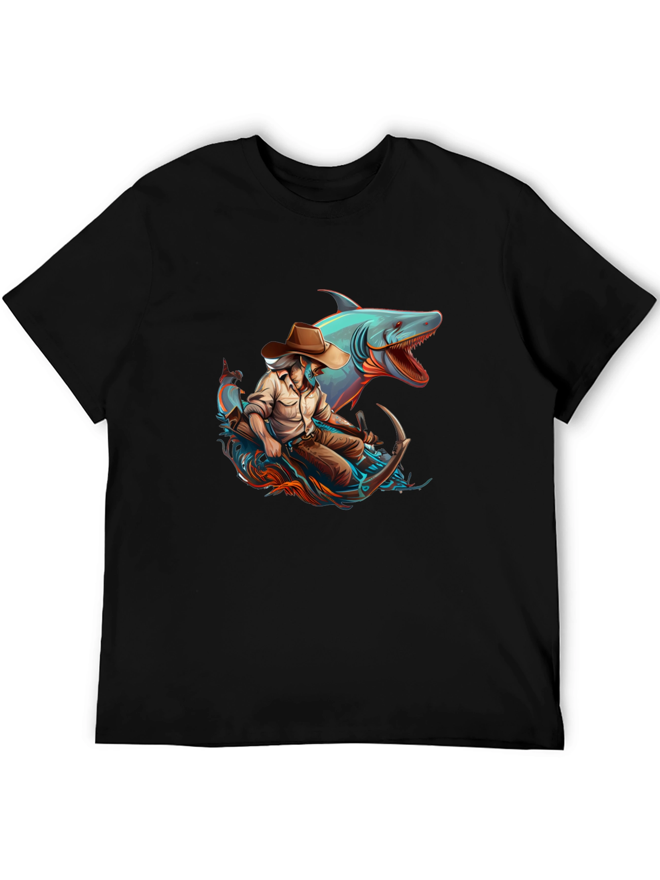 Shark Cowboy Graphic T-Shirt - Black