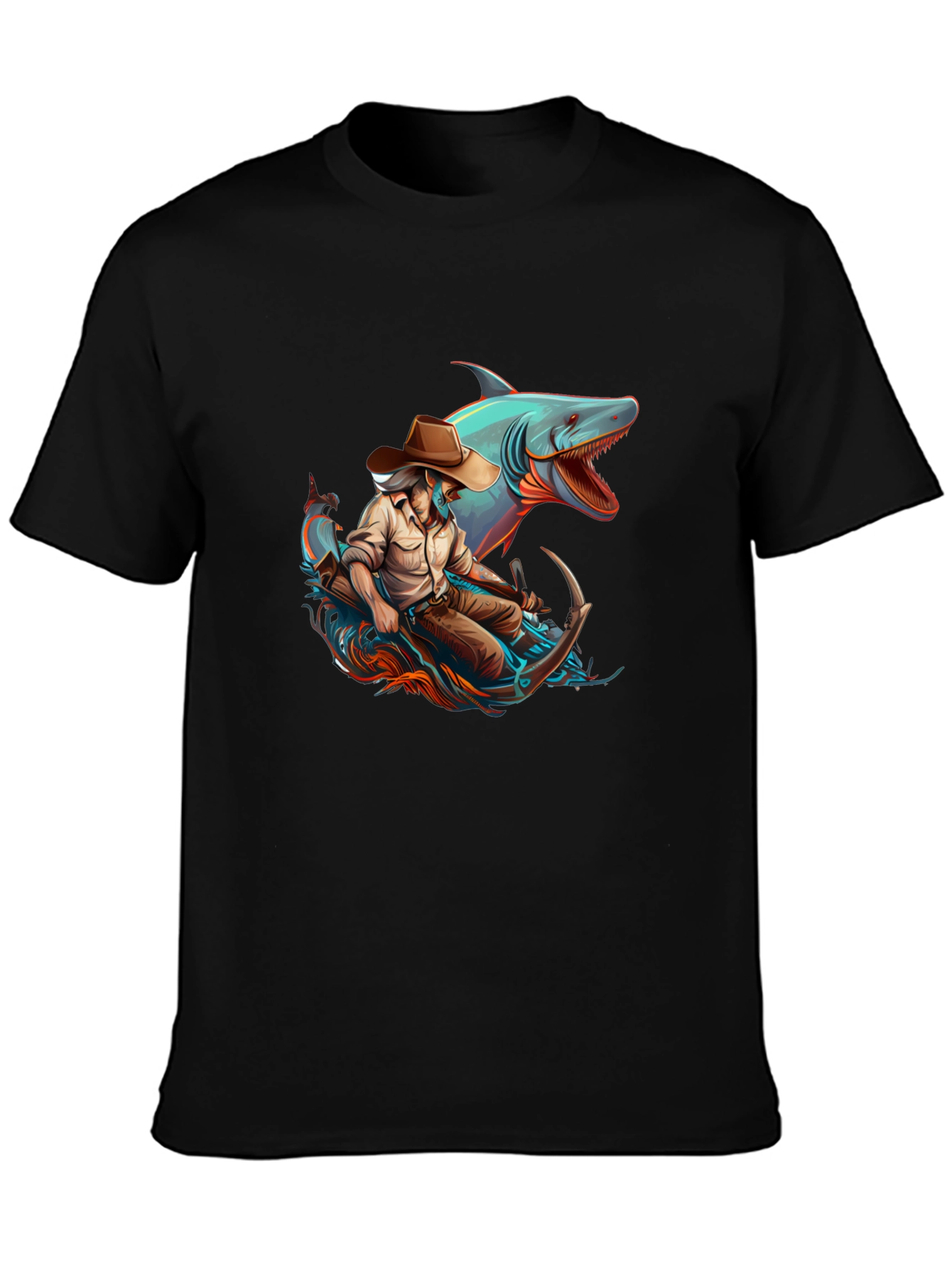 Shark Cowboy Graphic T-Shirt - Black