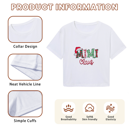 Mimi Claus Plaid Christmas Family Holiday Crop Top