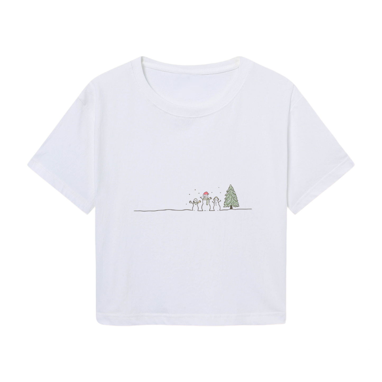 Minimalist Snowman Family Winter Christmas Crop Top