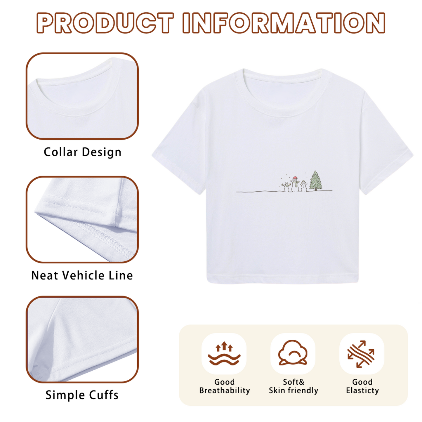 Minimalist Snowman Family Winter Christmas Crop Top