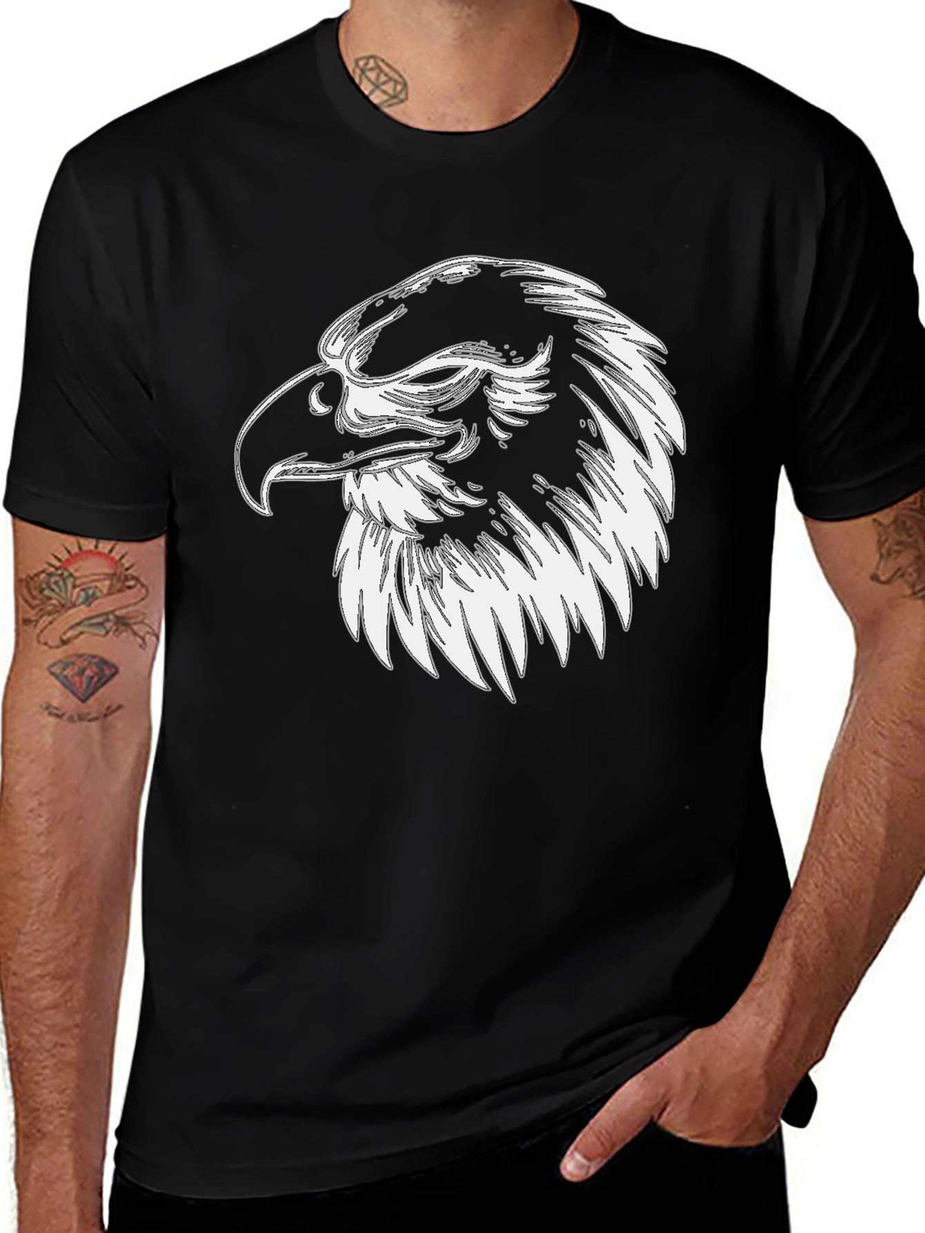 Eagle Graphic Tee - Mens Black Cotton Shirt