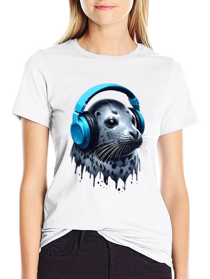 Seal with Headphones T-Shirt - Cool Graphic Tee