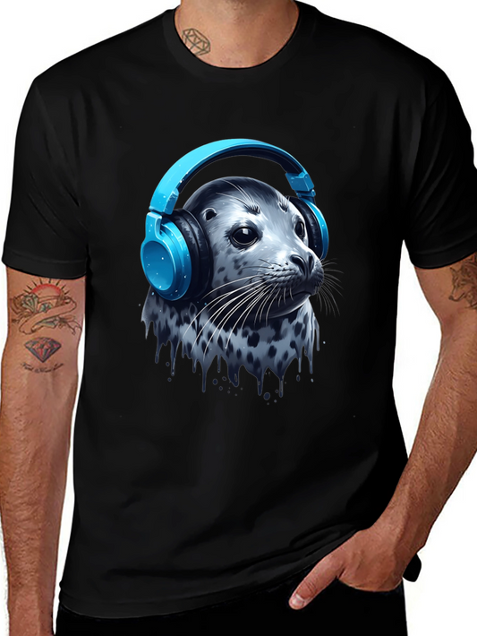 Seal with Headphones T-Shirt - Cool Graphic Tee