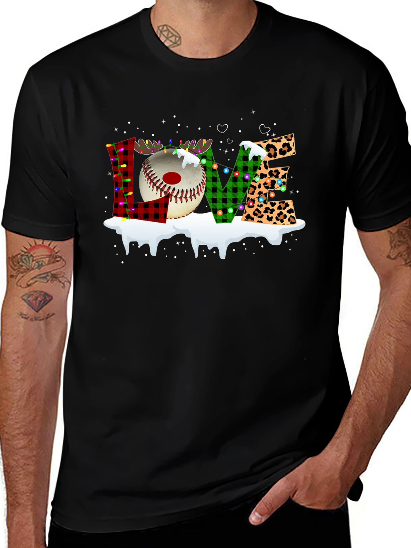 Festive LOVE Baseball Christmas T-Shirt