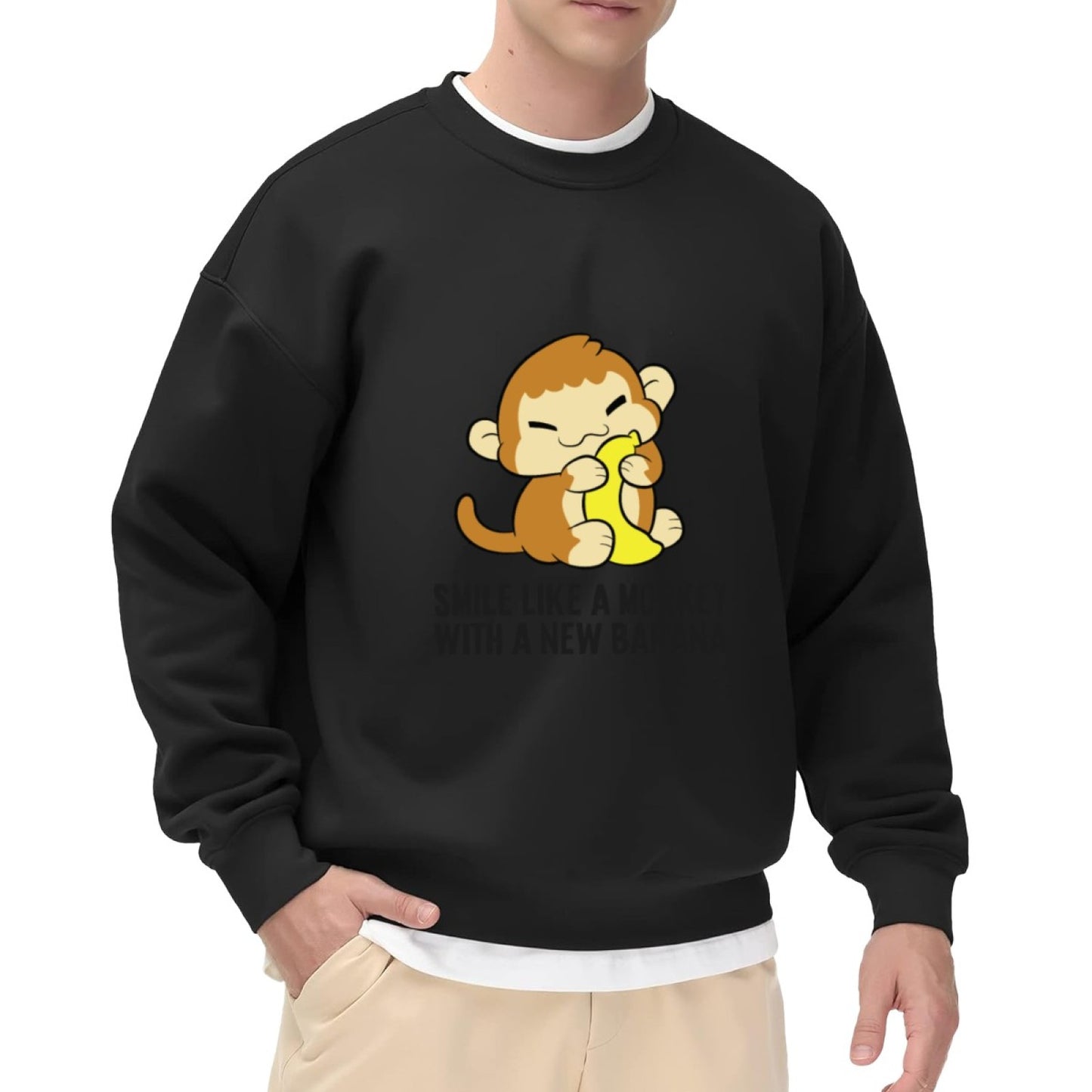 Cute Monkey Eating Banana Graphic Crewneck Sweatshirt