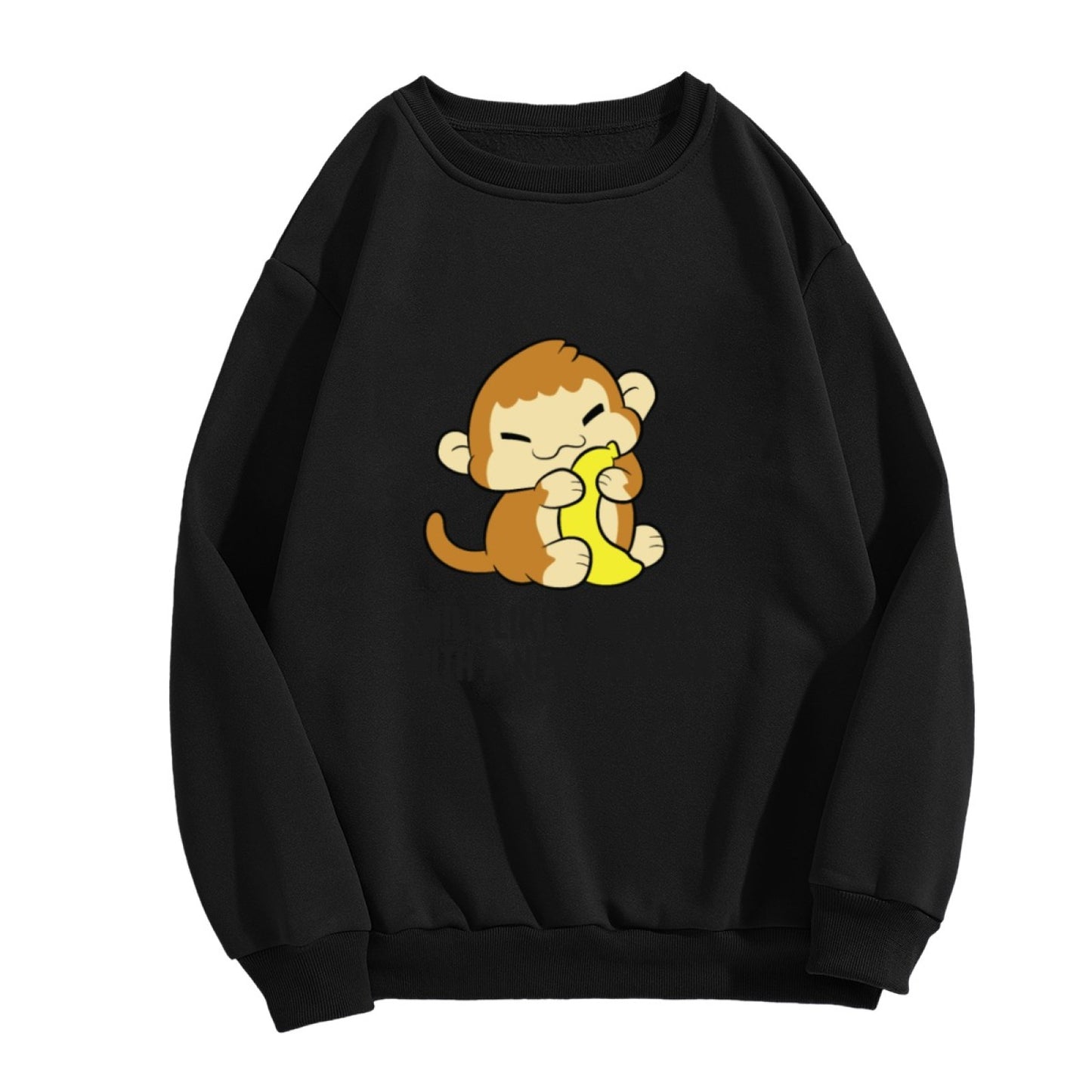 Cute Monkey Eating Banana Graphic Crewneck Sweatshirt