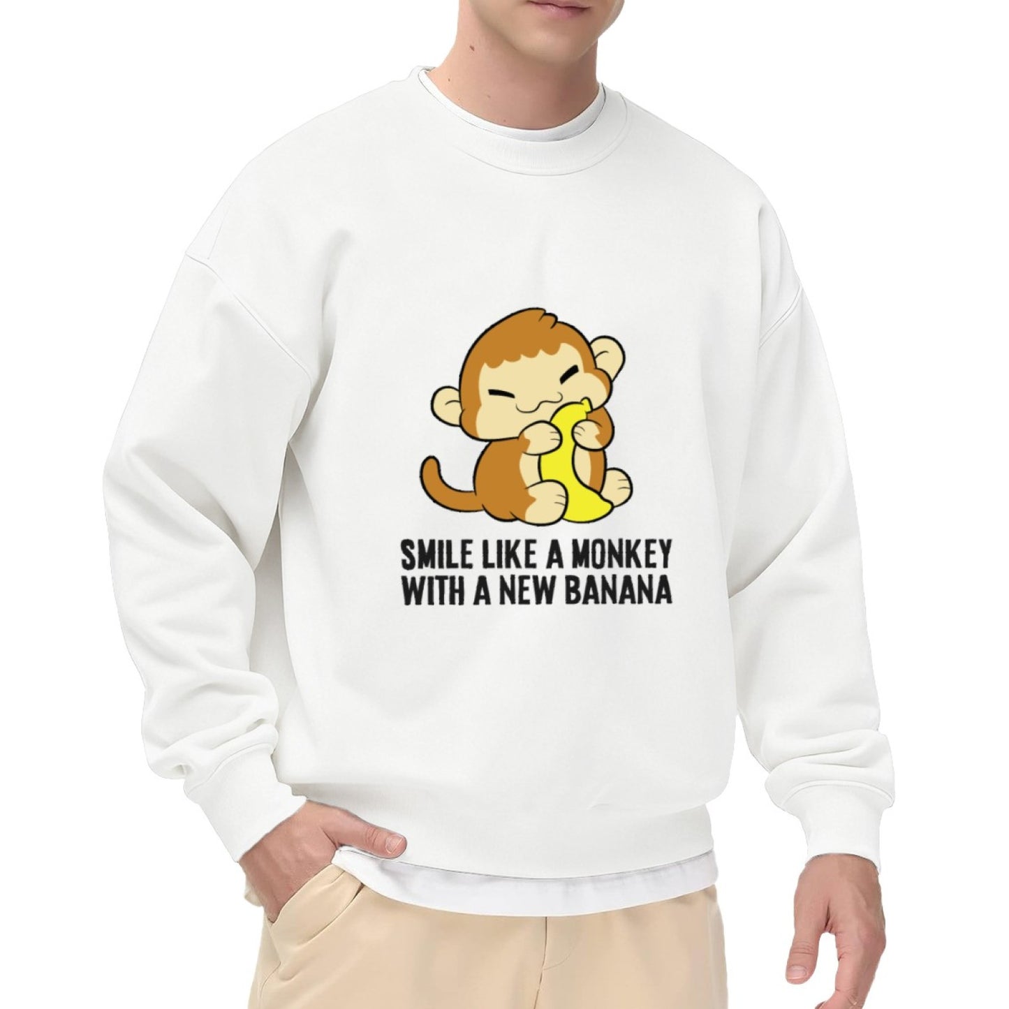Cute Monkey Eating Banana Graphic Crewneck Sweatshirt