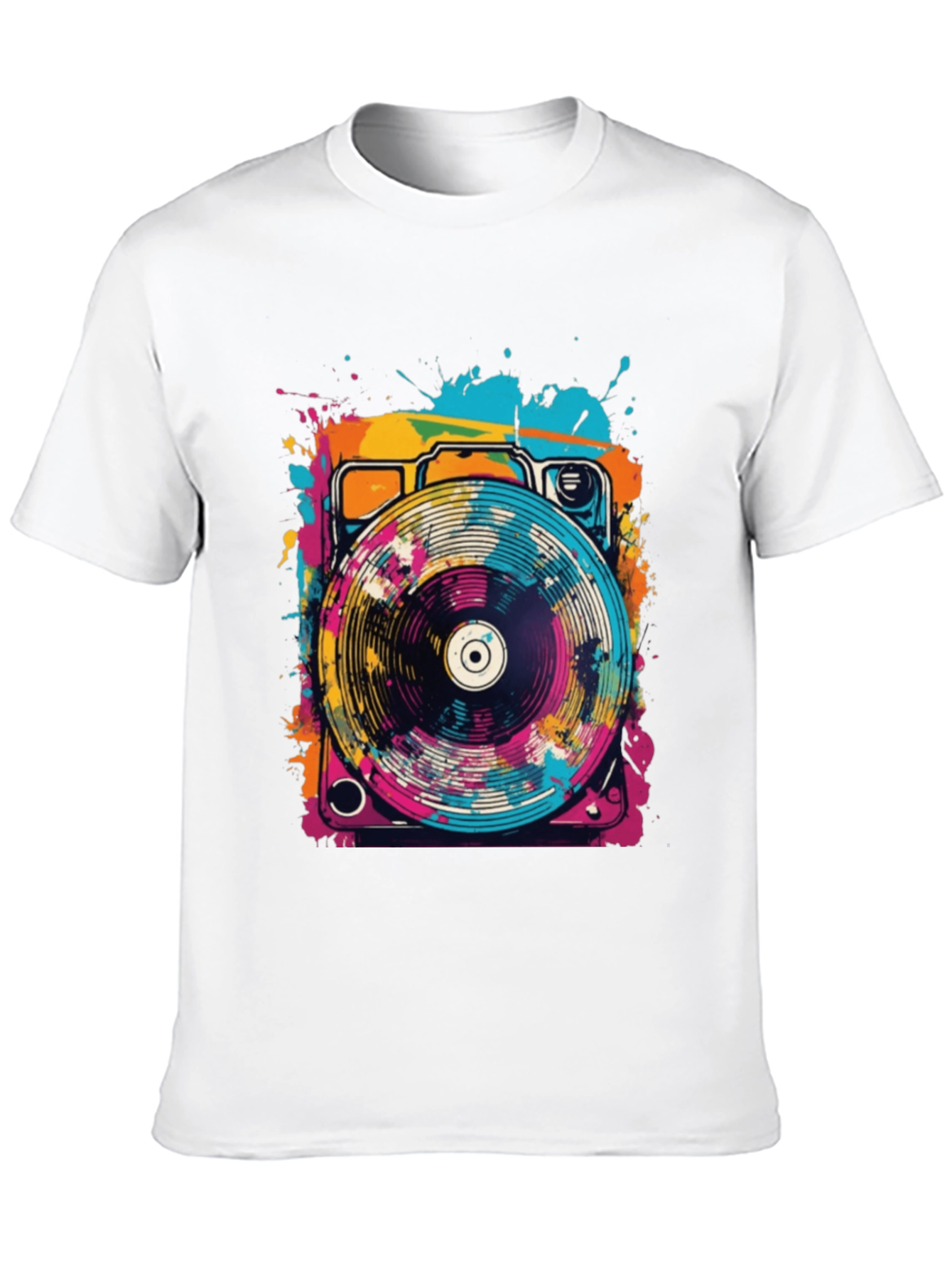 Retro Turntable Graphic Tee - Black Cotton Blend