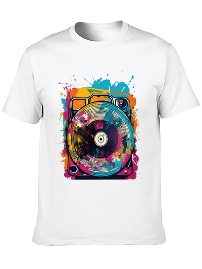 Retro Turntable Graphic Tee - Black Cotton Blend