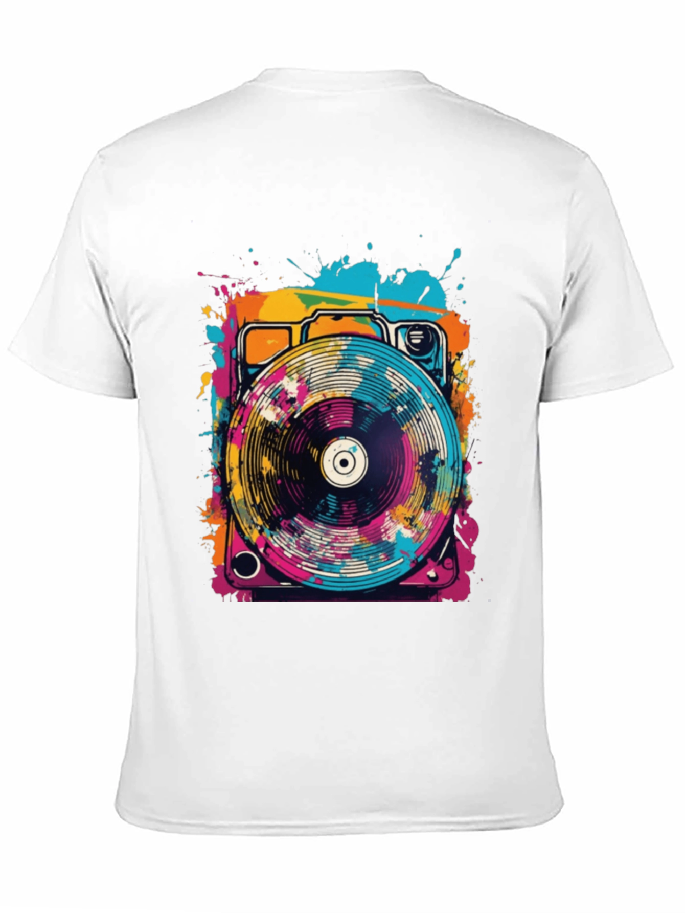 Retro Turntable Graphic Tee - Black Cotton Blend