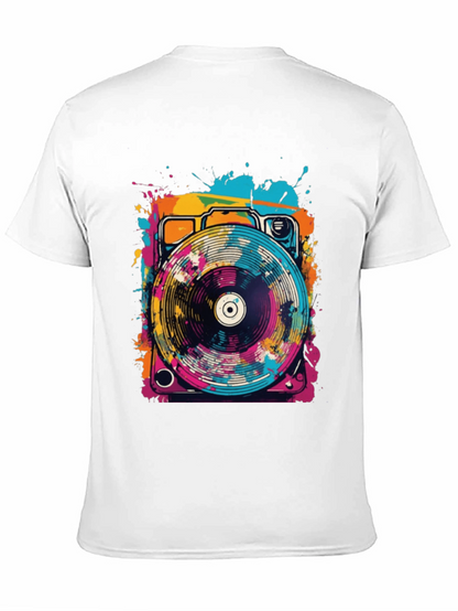 Retro Turntable Graphic Tee - Black Cotton Blend