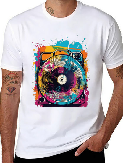 Retro Turntable Graphic Tee - Black Cotton Blend
