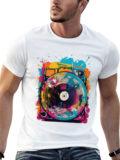Retro Turntable Graphic Tee - Black Cotton Blend
