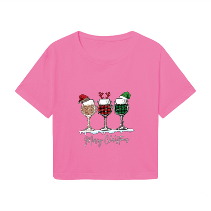 Merry Christmas Wine Glass Holiday Party Cropped T?Shirt
