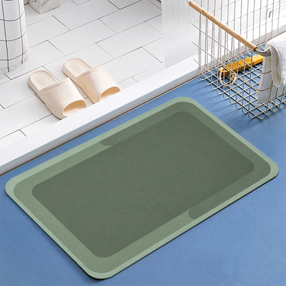 Morandi Green Minimal Border£üMorandi Green Simple Geometric Border Diatomite Mat, Elegant Modern Non?Slip Absorbent Bathroom Rug