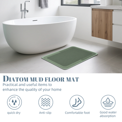 Morandi Green Minimal Border£üMorandi Green Simple Geometric Border Diatomite Mat, Elegant Modern Non?Slip Absorbent Bathroom Rug