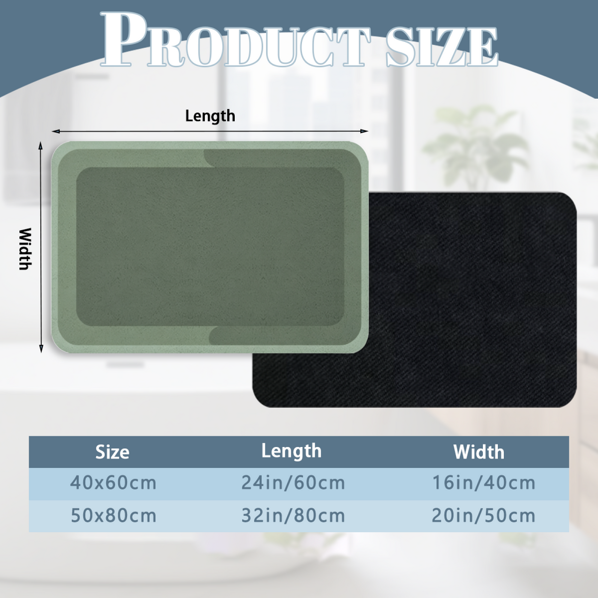 Morandi Green Minimal Border£üMorandi Green Simple Geometric Border Diatomite Mat, Elegant Modern Non?Slip Absorbent Bathroom Rug