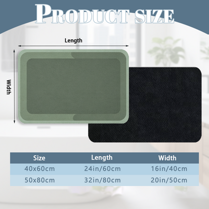 Morandi Green Minimal Border£üMorandi Green Simple Geometric Border Diatomite Mat, Elegant Modern Non?Slip Absorbent Bathroom Rug