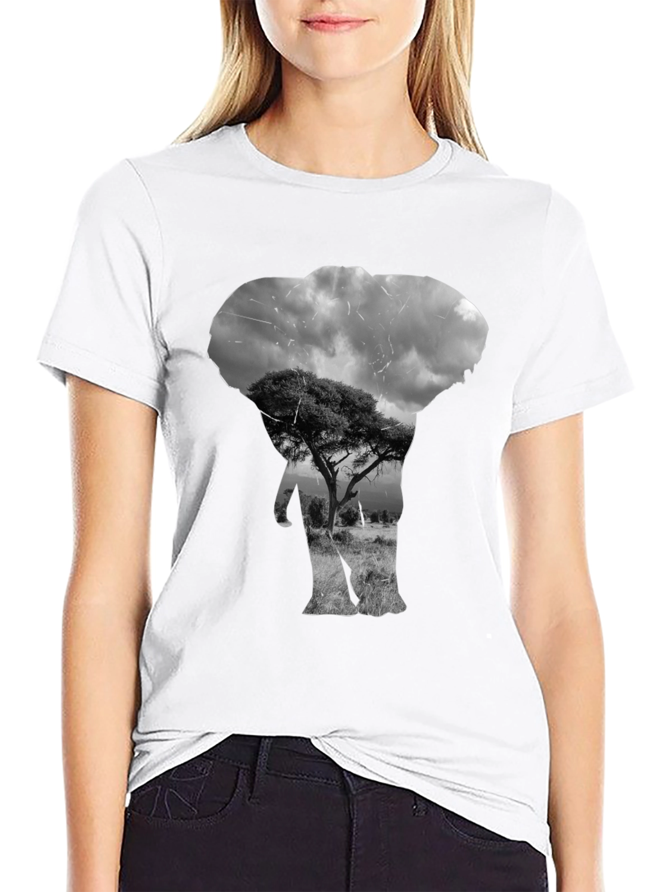 Elephant Silhouette Graphic Black T-Shirt