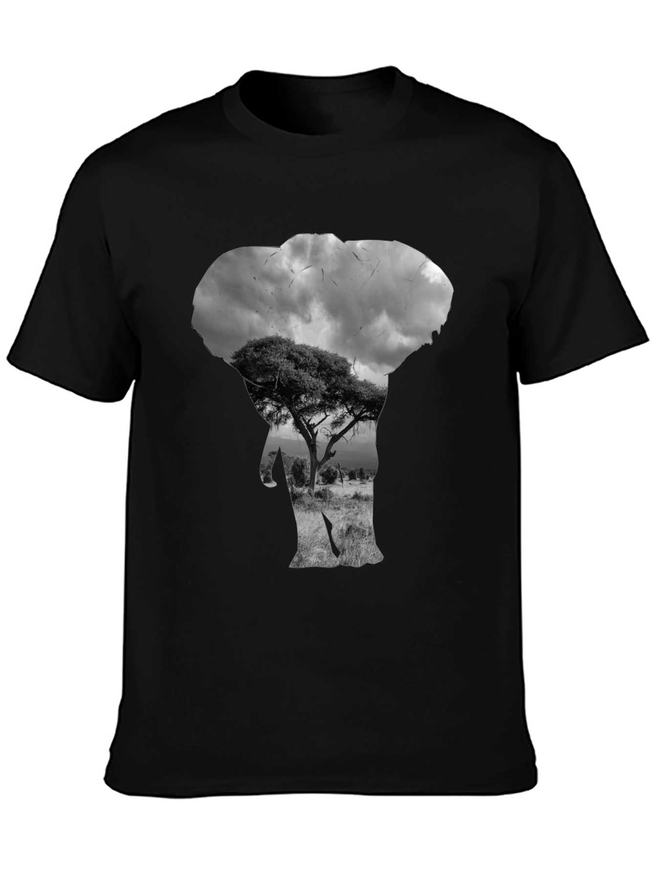 Elephant Silhouette Graphic Black T-Shirt