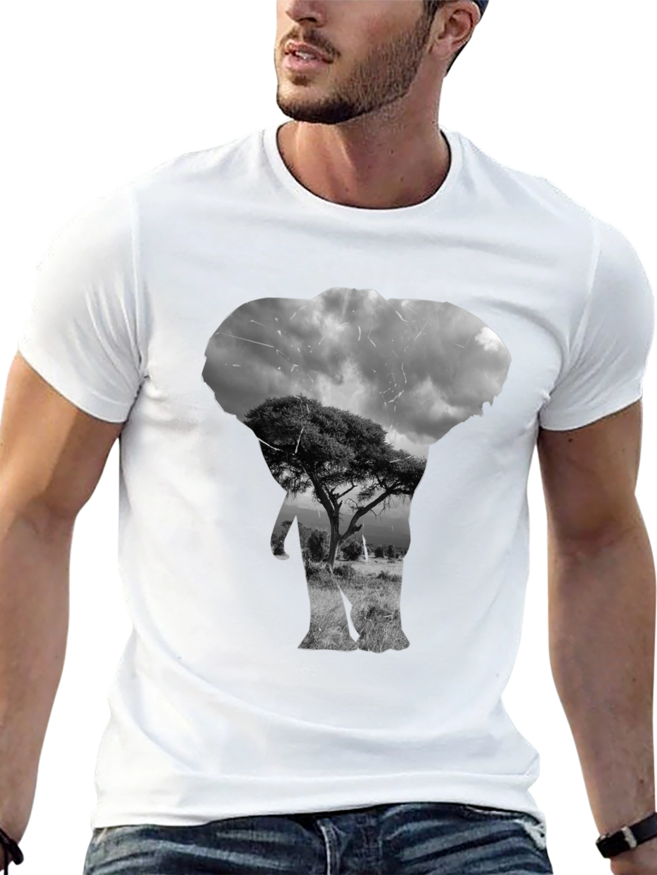 Elephant Silhouette Graphic Black T-Shirt