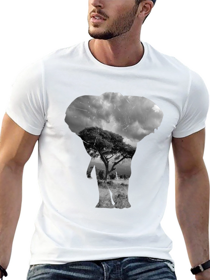 Elephant Silhouette Graphic Black T-Shirt